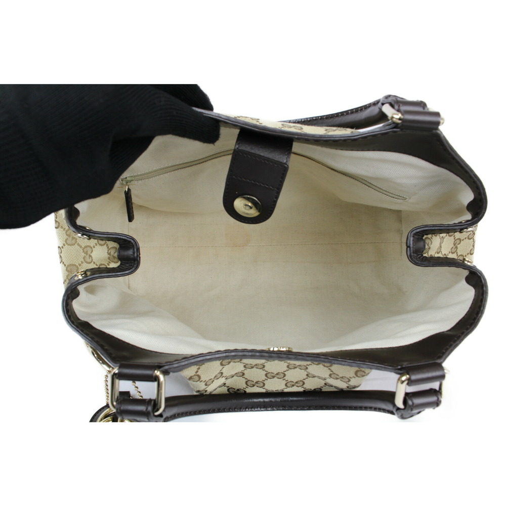 GUCCI Sukey Tote Bag Beige Tan Brown GG Canvas Leather - Picture 5 of 7